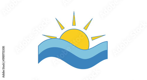 Sun Rising Over Wavy Blue Ocean.