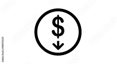 Financial Decline Dollar Sign with Downward Arrow Icon Isolated Bright Background