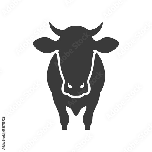 Silhouette of a cow facing forward against a plain background
