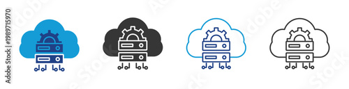 cloud server icon set multiple style collection	
