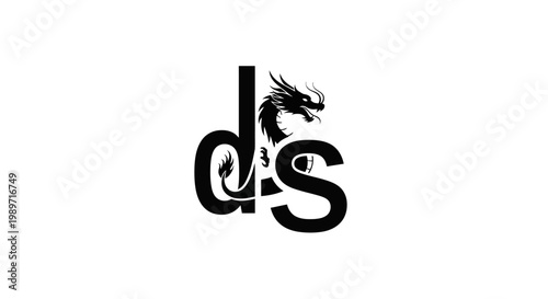Stylized black and white graphic design of letters D and S with an integrated dragon icon. Modern abstract typography logo concept.