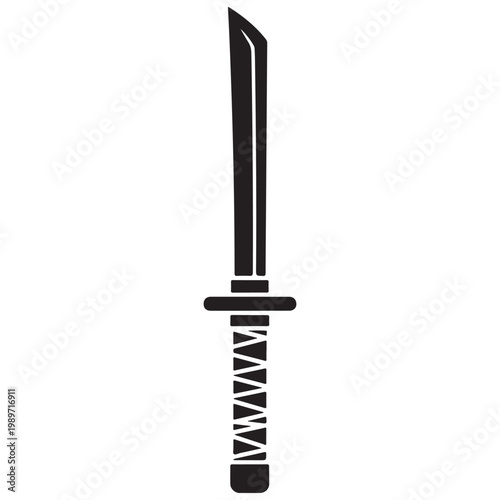 Japanese katana sword silhouette vector icon isolated on white for martial arts and gaming design