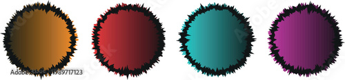 A composition of four distinct circular shapes each with a unique sharp and jagged outer edge presented on a white background. The circles display smooth color gradients ranging from warm brown 