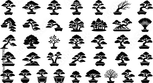Set of bonsai trees, vector illustration.

