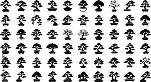Set of bonsai trees, vector illustration.
