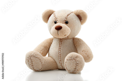 Cute, beige teddy bear, stuffed animal, plush toy, sitting
