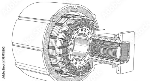 Technical cross section illustration of an electric motor