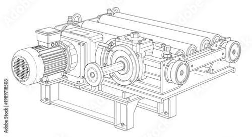 Technical drawing of industrial motor and roller assembly