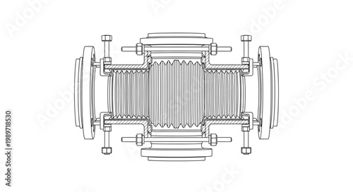 Technical drawing of flanged mechanical bellows expansion joint