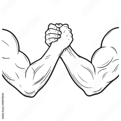 Arm wrestling muscular hands vector illustration for strength competition and business partnership concept