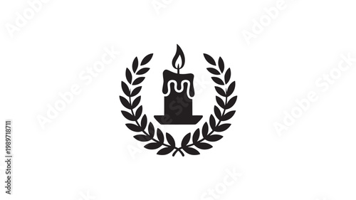 Black Candle With Laurel Wreath Icon For Memorial Or Spiritual Concepts