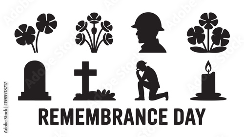 Remembrance Day Silhouette Icons For Memorial And Military Concepts