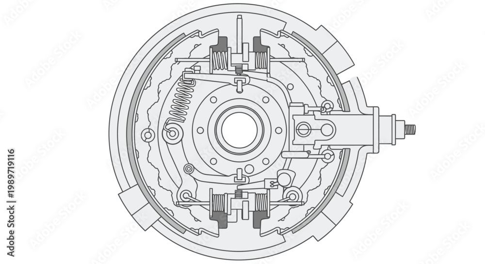 Fototapeta premium Technical line drawing of a vehicle drum brake assembly