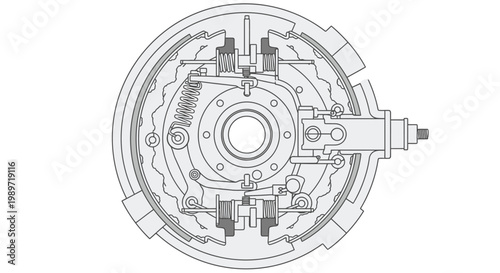 Technical line drawing of a vehicle drum brake assembly