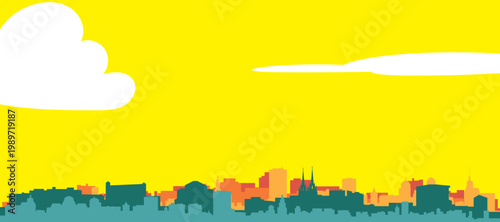 A colourful vector cityscape with sunset tones representing retro minimalist tourist poster skyline of BRNO, CZECH REPUBLIC