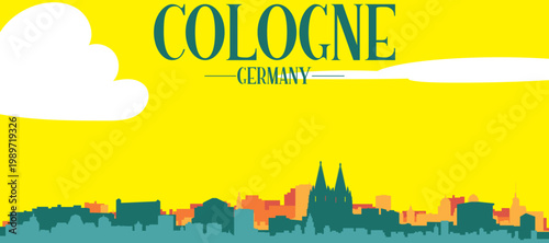 A colourful vector cityscape with sunset tones representing retro minimalist tourist poster skyline of COLOGNE, GERMANY
