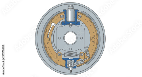 Vehicle drum brake system assembly technical illustration