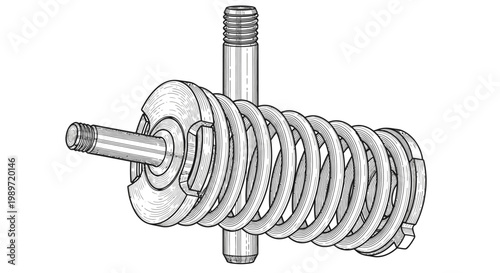 Vintage engraving of industrial worm gear mechanical component