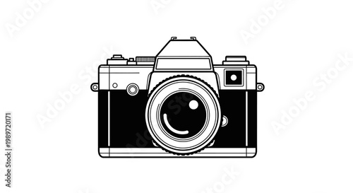 Vintage SLR camera icon in minimalist line art style