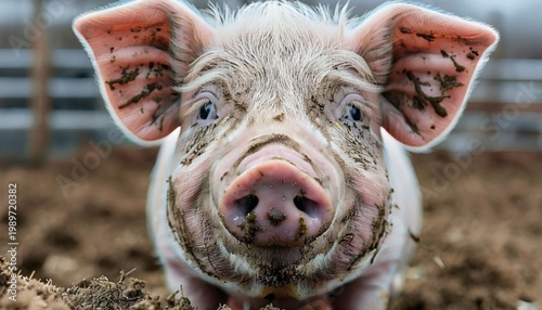A Muddy Piglet Gazing Curiously From The Pen