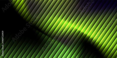 Abstract futuristic soundwave made of glowing green vertical light bars forming a smooth wave pattern, neon green gradient glow.Illustrated mirror art project vector
