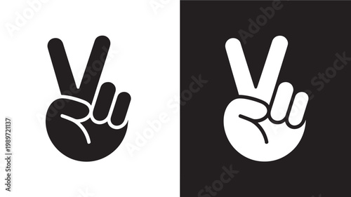 Peace Sign Hand Gesture Isolated On White And Black Backgrounds For Symbol Concepts