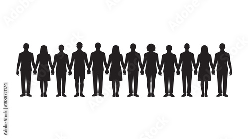 Diverse Group Of People Holding Hands In A Line For Unity And Teamwork Concepts Isolated On White