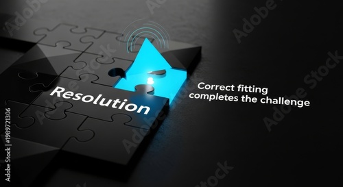 Puzzle piece completing solution on dark textured surface