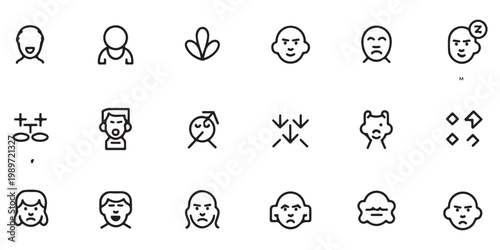 Collection of Simple Line Art Face Icons and Abstract Symbols for UI Design