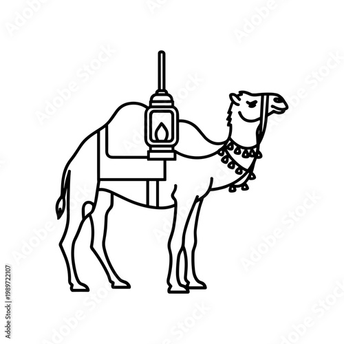 Camel carrying an oil lamp for desert navigation and lighting