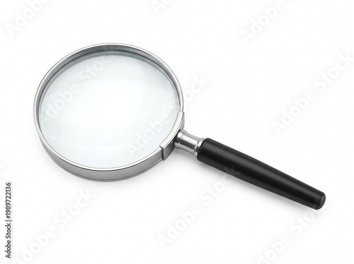 Magnifying glass with silver frame isolated on white background