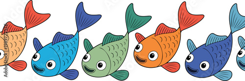 Minimal Koi Fish Line Art Illustration Set  Cute Swimming Fish and Water Elements Collection