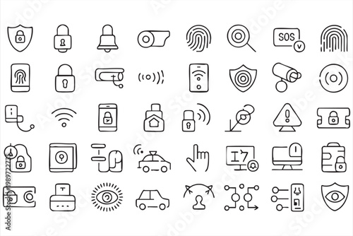 Cybersecurity icons, privacy protection symbols, network security, data encryption icons for web UI