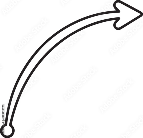 Thin black curved arrow with looped tail, minimalist