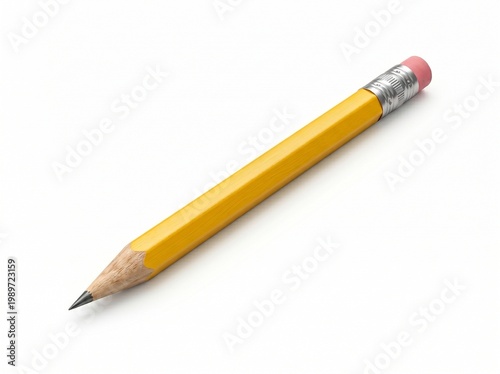 Classic yellow pencil with pink eraser isolated on white background