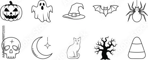 Halloween line art collection spooky symbols for festive celebrations
