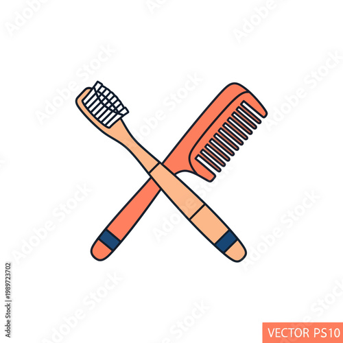 Toothbrush and hair comb crossed.