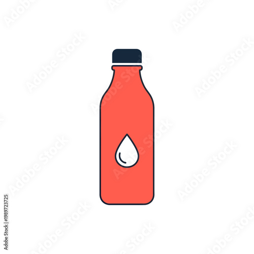Red plastic bottle with black cap.
