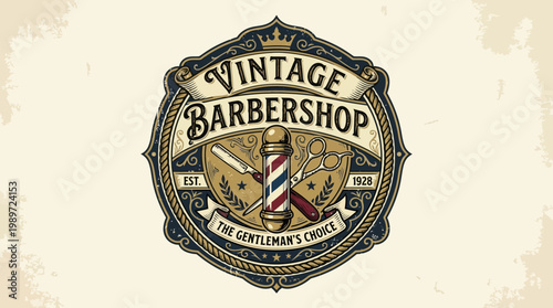 vintage barbershop logo with scissors and razor