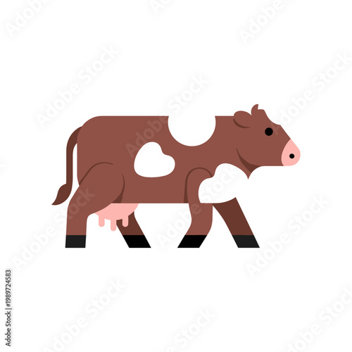 A stylized illustration of a brown cow with a white underbelly and udder