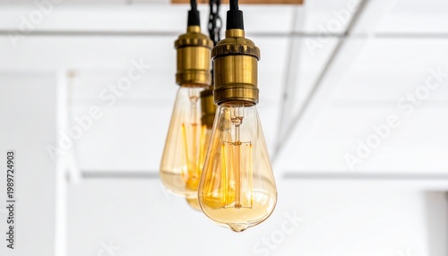 Vintage Edison Light Bulbs with Glowing Filaments Showcasing Warm Illumination and Industrial Photography Design