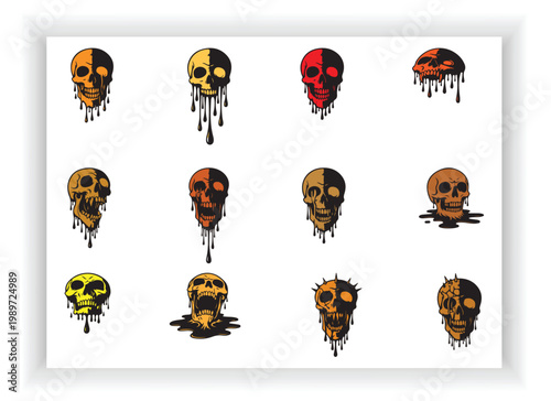 Horror Skull Faces Bundle with Liquid Melt Effect Vector Design