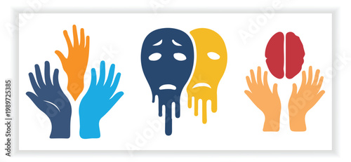 Emotional Faces and Hands Vector Set Expression Collection Design