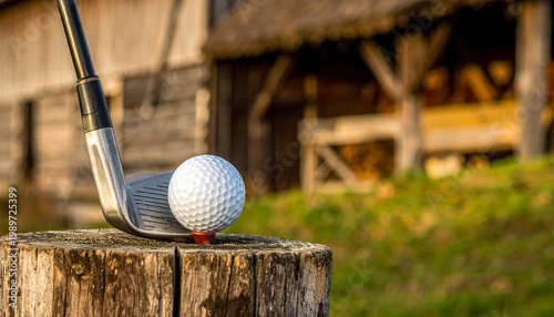 Golf Club and Ball on Wooden Tee Showcasing Precision, Sport, and Lifestyle Photography Design