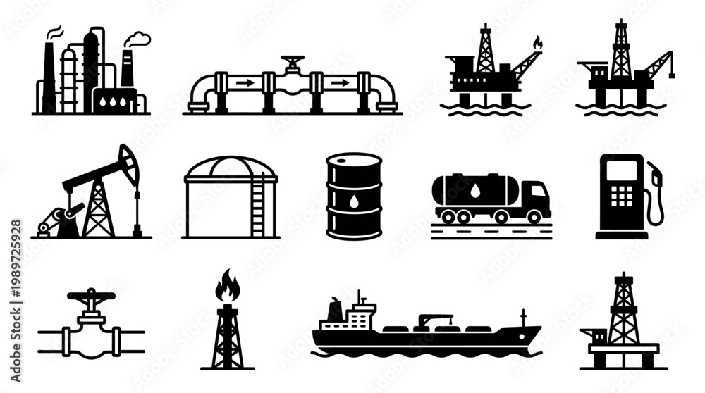 Obraz premium Oil and gas industrial icons set.