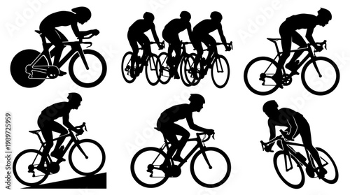Silhouette of cyclist riding bicycle.