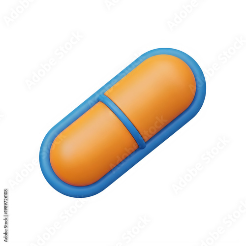 Bright capsule pill isolated with a blue and orange design transparent background