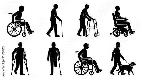 disabled people icons, accessibility symbols, mobility aids