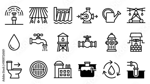 Plumbing system icons and symbols.