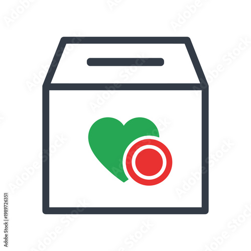 Donation box featuring a heart and a target symbol for charitable contributions.